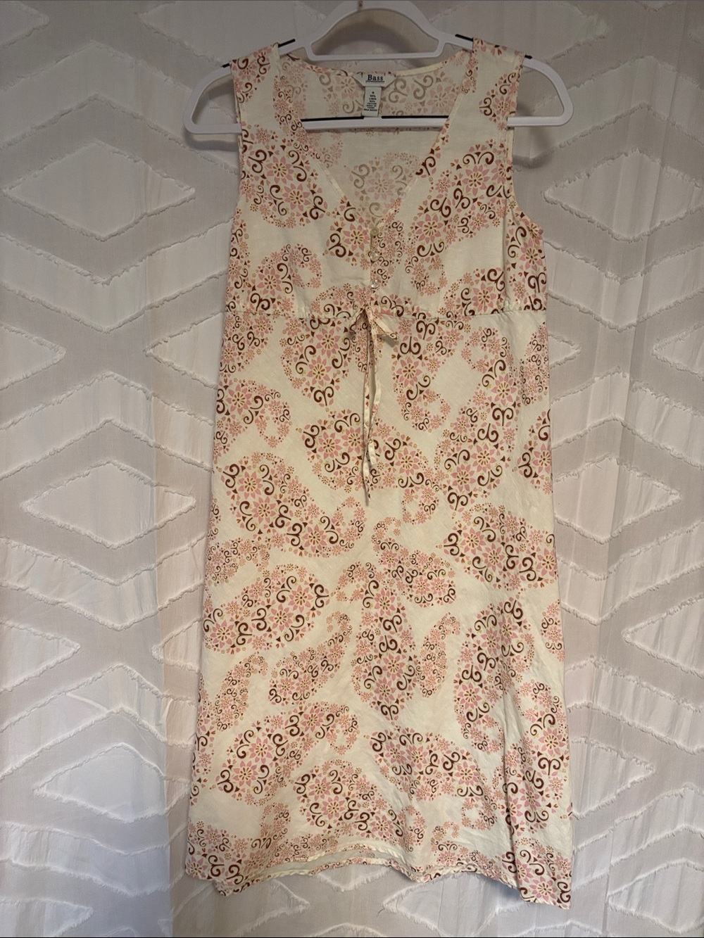 Bass Linen-Cotton Cream Soft Pink Brown and Yellow Sundress